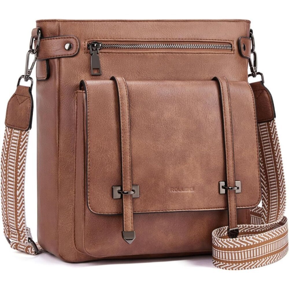 Women’s Brown Leather Multi-Pocket Travel Purse Crossbody Bag